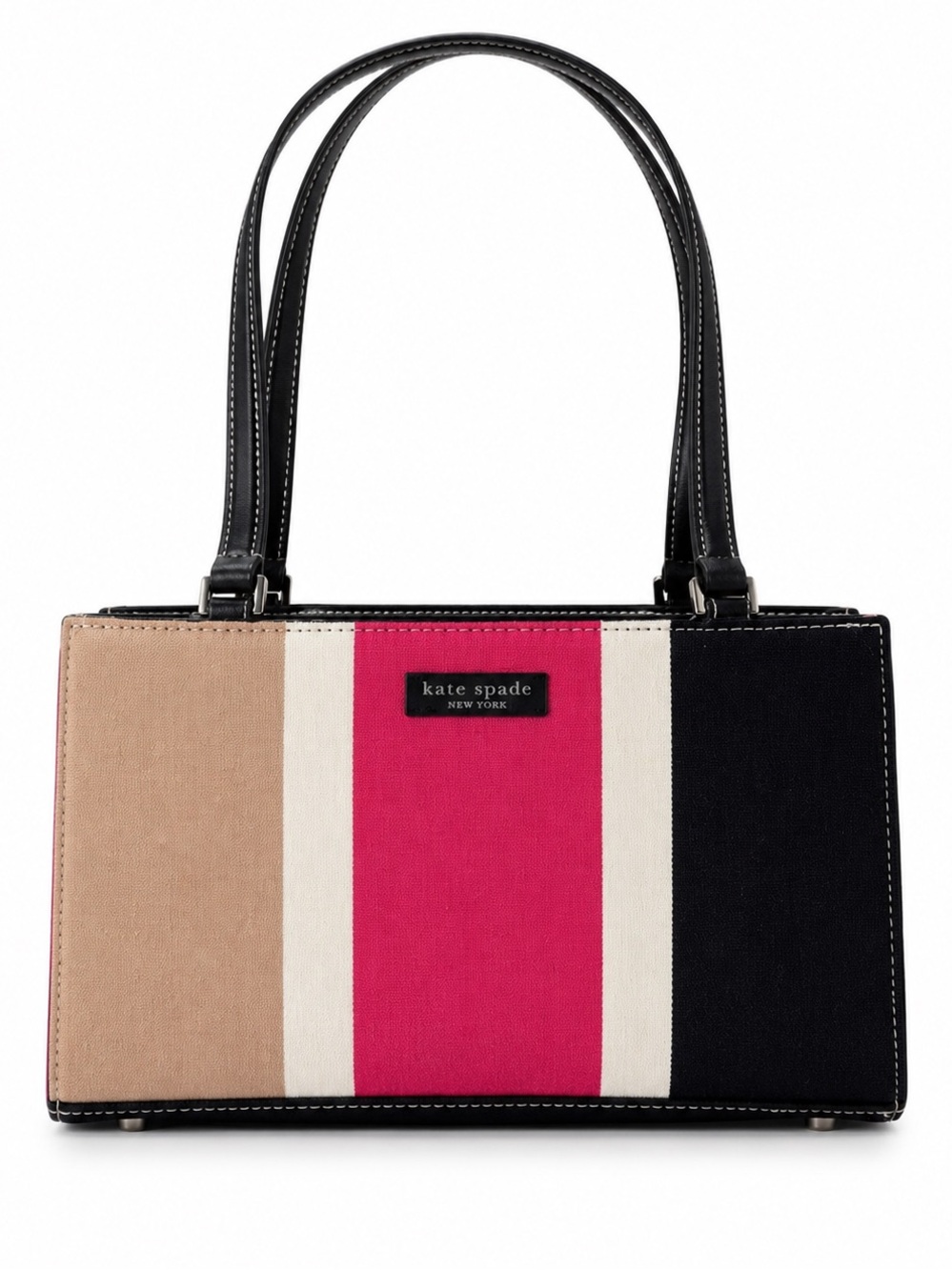 Kate Spade New York Colorblock Satchel Handbag Pink Black Cream